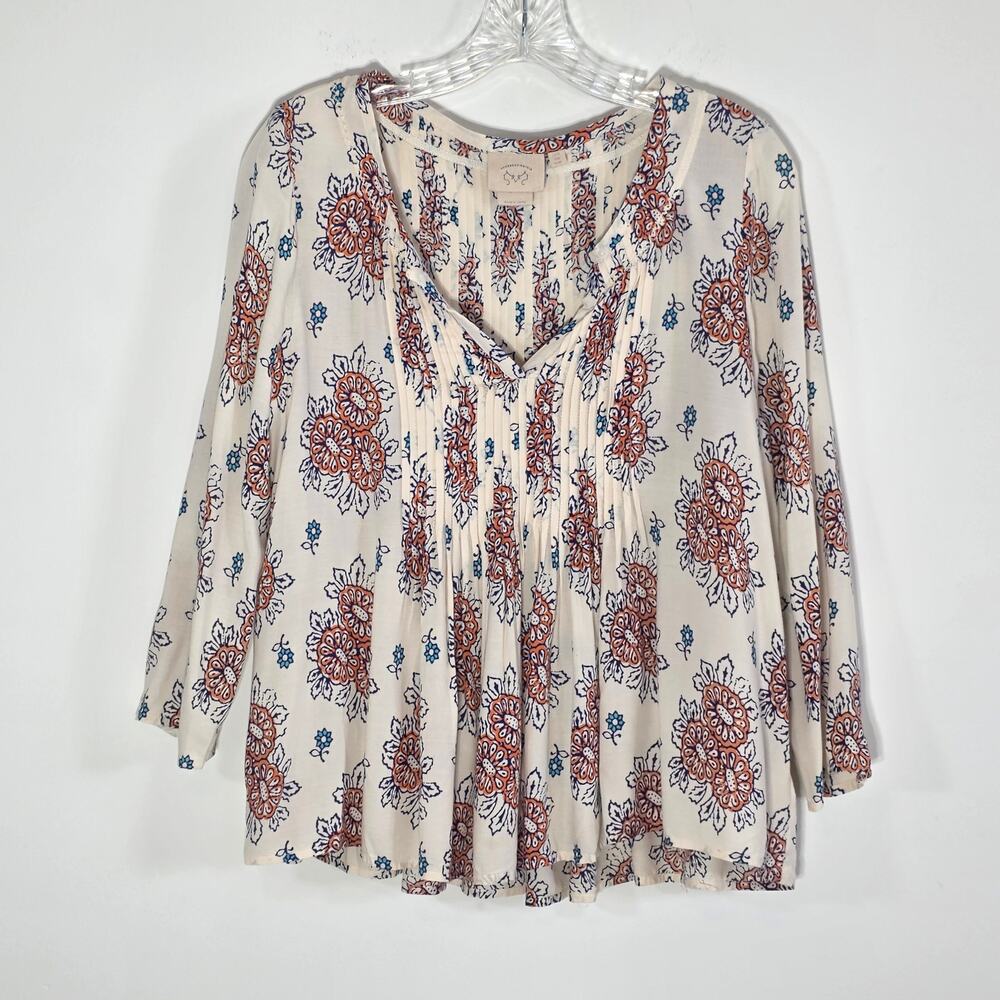 Vanessa Virginia Anthropologie Floral Paisley Smocked Peasant Top Size 6